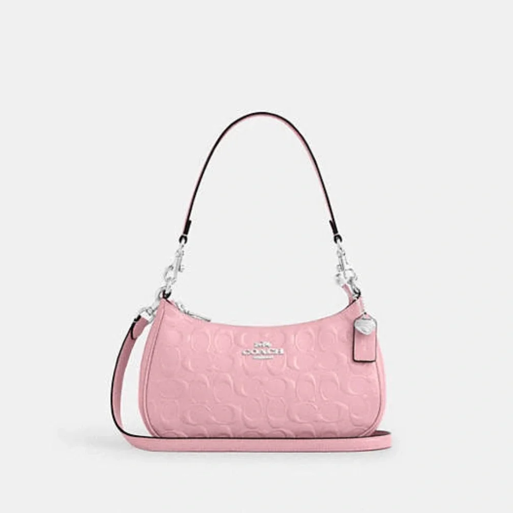 NWT Coach Teri Shoulder Bag In Signature Leather Pink/Silver Heart Charm CDA98